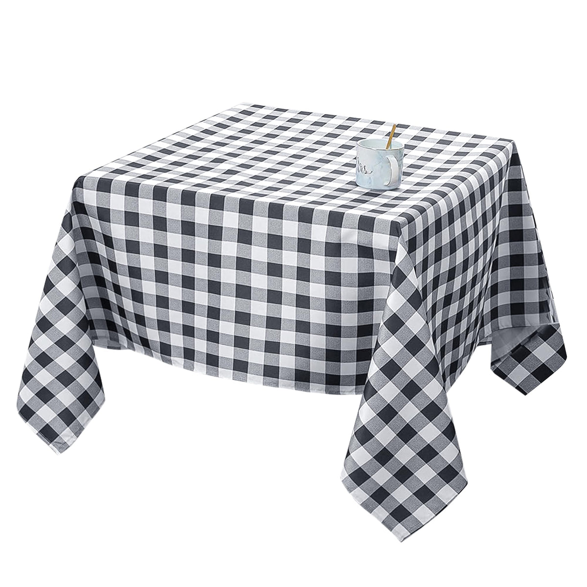 Textured Square Black Tablecloth-Fabric Spillproof Card Table Cloths 54x54"