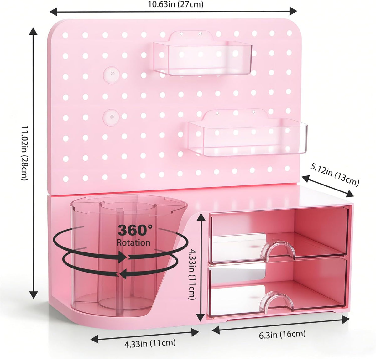 Comix Desk Organizer with 2 Drawer, Pink 360° Rotating Pen Holder for Desk
