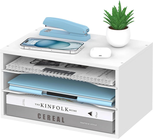 3-Tier Paper Organizer for Desk, Adjustable Mail Organizer, White