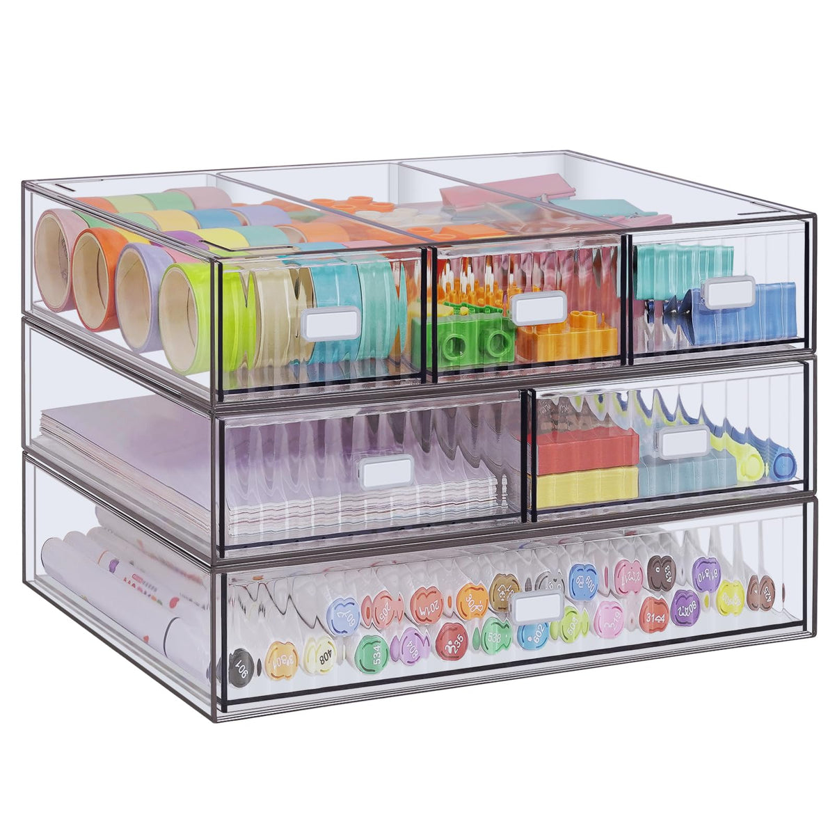 3 Tier Stackable Desk Organizer with 6 Drawers, Plastic Desktop Storage Box Drawers, Detachable Makeup Storage Office Stationery Supplies Organizer for Office School(Purple)