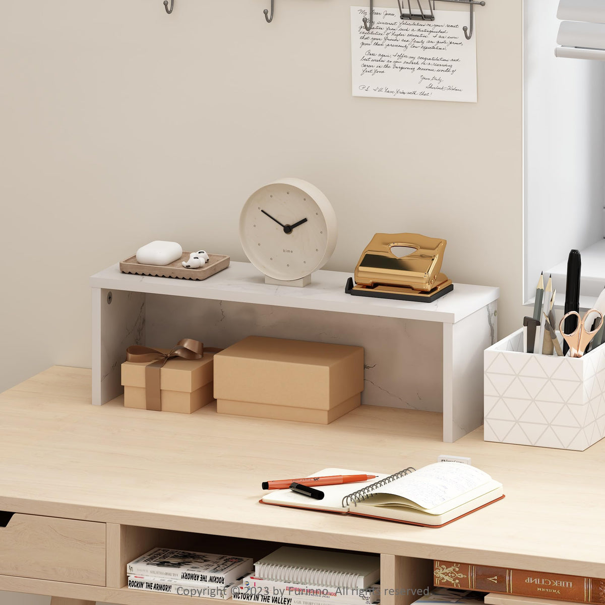 Furinno HERMITE Desk File Folder Organizers, 3-Shelf Desktop Office Organization Racks, Desk Top Display Book Shelf, for Paper, Office Supplies, Magazine, Bauhaus Oak