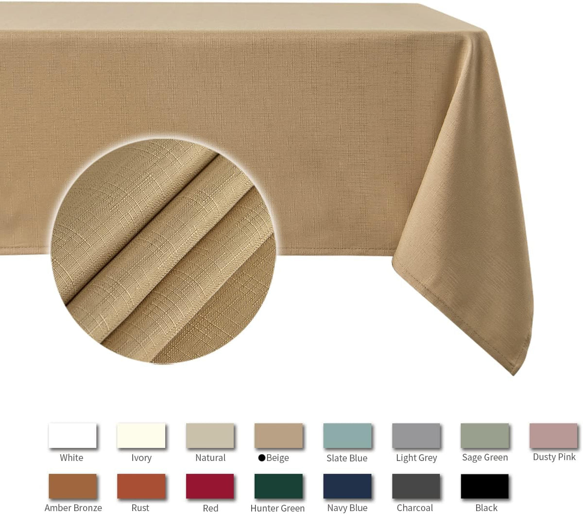 maxmill Rectangle Slubby Textured Tablecloth Waterproof Spillproof Wrinkle Free Table Cloth, Kitchen Dining Tabletop Decoration, Fabric Table Cover for Holiday Dinner Parties, 52 x 70 Inch, Beige