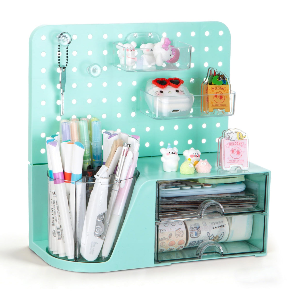 Comix Desk Organizer with 2 Drawer, Pink 360° Rotating Pen Holder for Desk