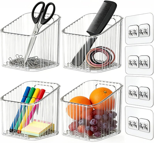 4 Pack Clear Stackable Organizer Bins, Storage Bin, Pantry & Desk Organizer