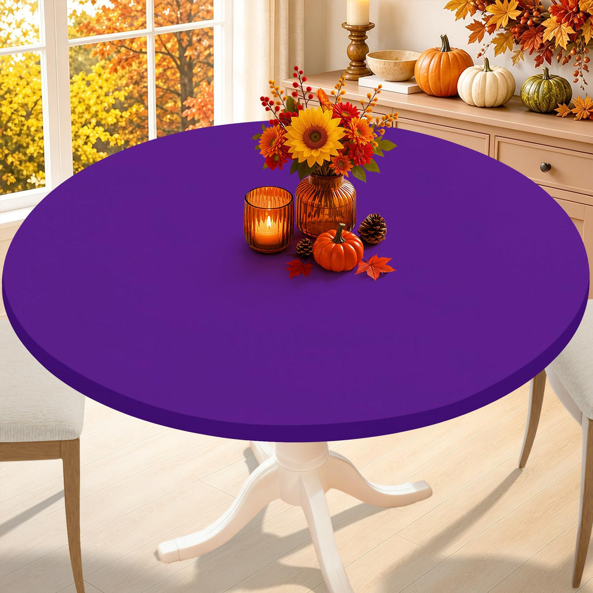 Smiry Thanksgiving Round Spandex Tablecloth, Fitted Cover for 36"-44" Table