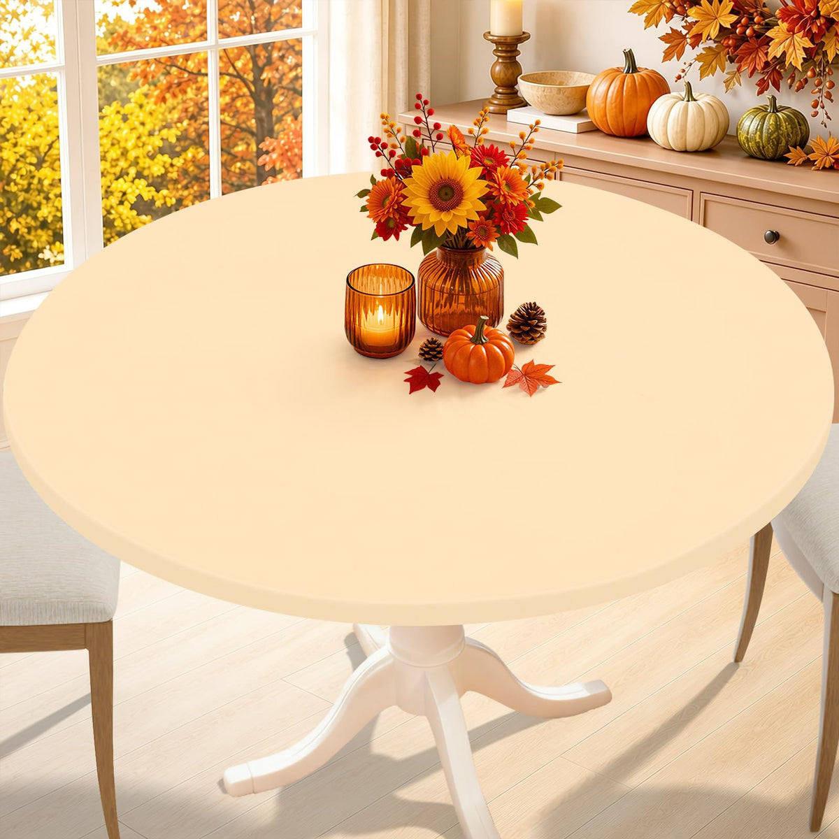 Smiry Thanksgiving Round Spandex Tablecloth, Fitted Cover for 36"-44" Table