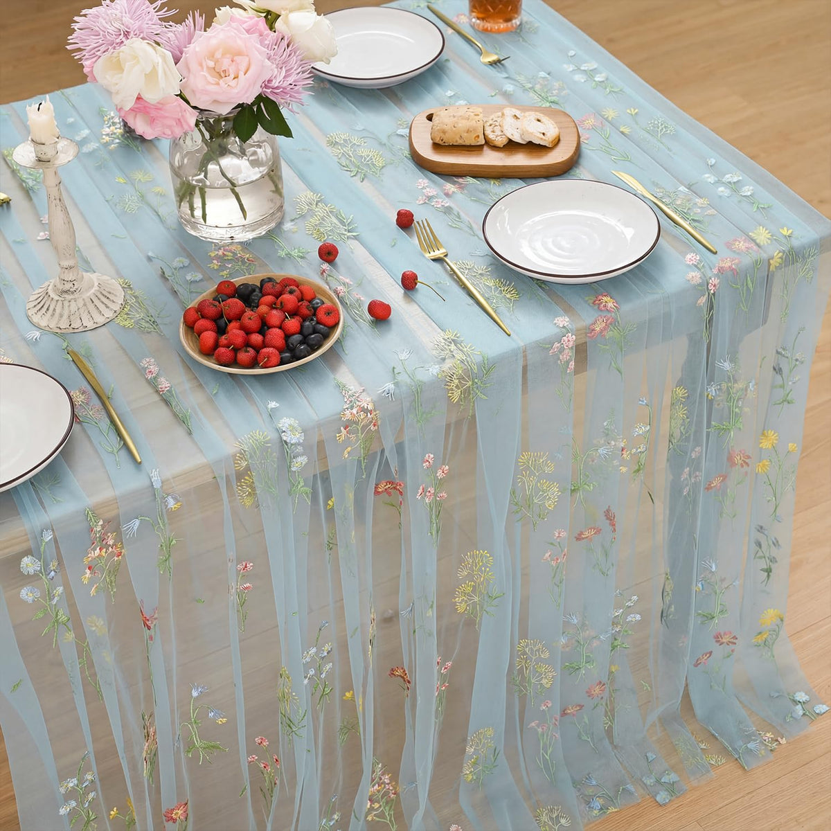 Horaldaily Embroidery Fall Caramel Tablecloth 60×84 Inch Rectangular