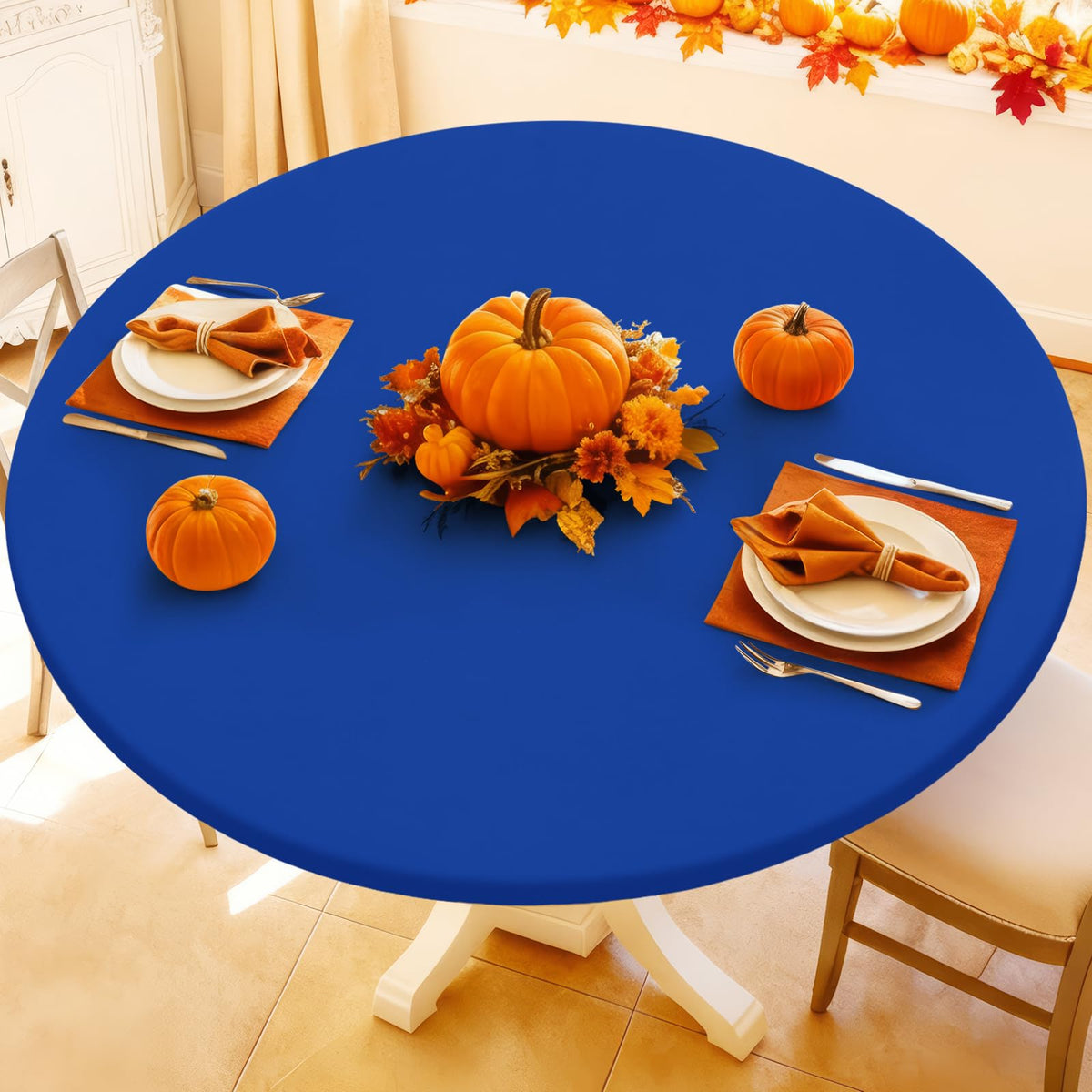 Moosfor Spandex Round Tablecloth, Fitted Table Cloth for 45"-56" Tables
