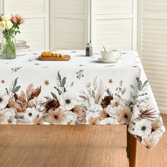 Horaldaily Tablecloth 60×84 Inch Rectangle, Peony Poppy Flower Brown