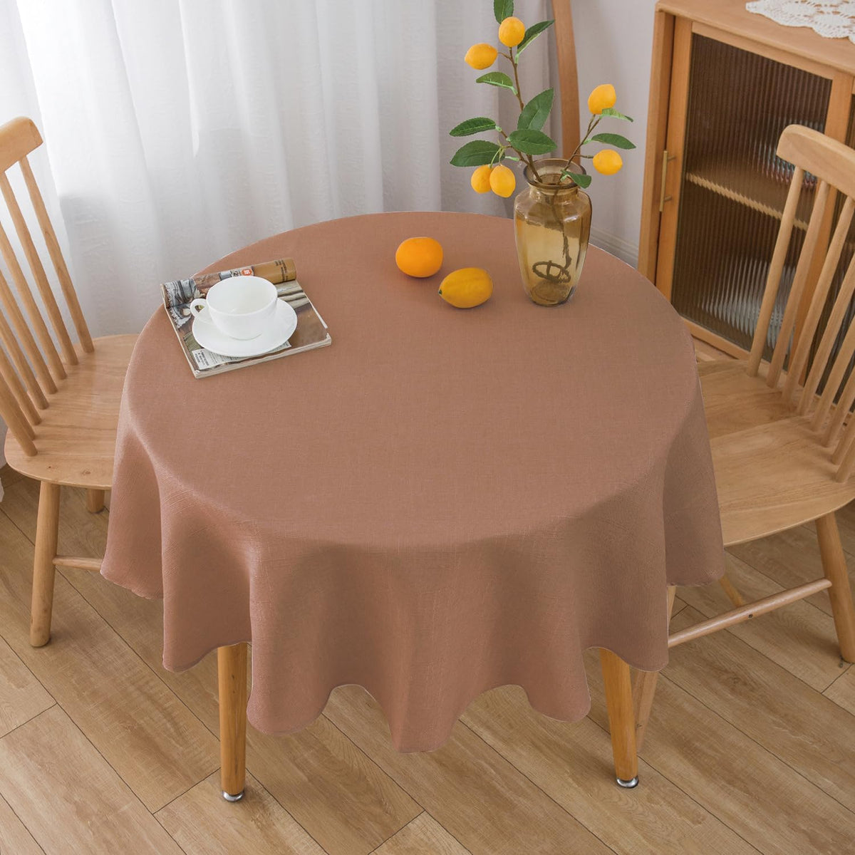 NLMUVW Burlap Linen Tablecloth 6ft, Tan Table Cloth Rectangular