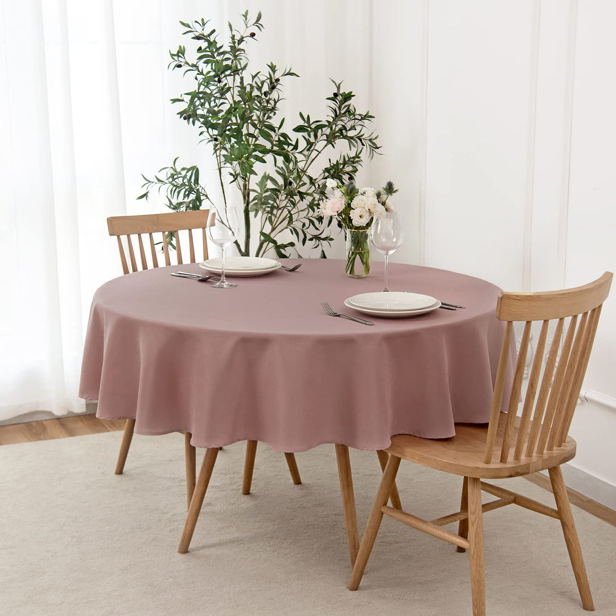 maxmill Rectangle Slubby Textured Tablecloth Waterproof Spillproof Wrinkle Free Table Cloth, Kitchen Dining Room Decoration, Fabric Table Cover for Holiday Party Dinner, 52 x 70 Inch, Sage Green