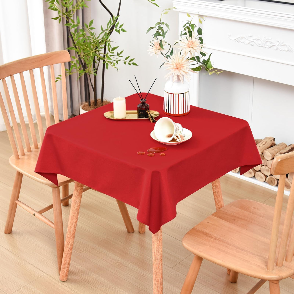 Wolkemer Oval Tablecloth 60 x 84 Inches Faux Linen Water Resistant