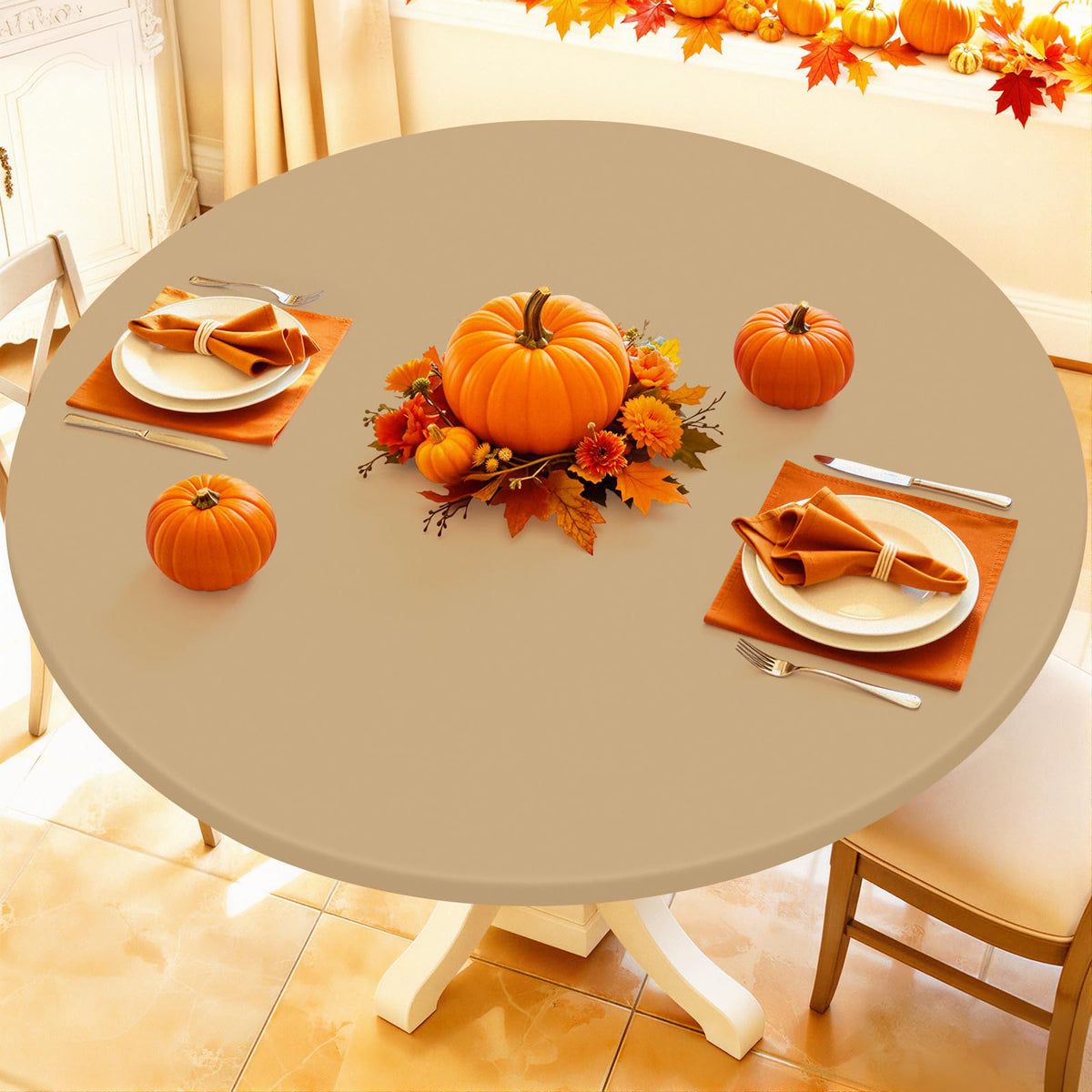 Moosfor Spandex Round Tablecloth, Fitted Table Cloth for 45"-56" Tables