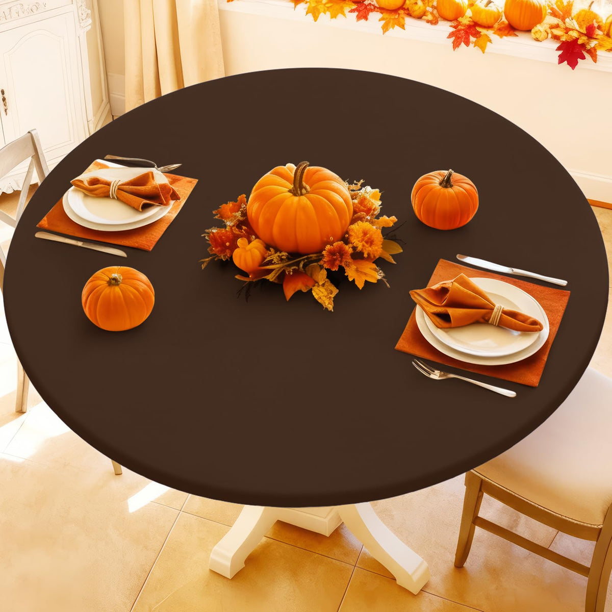 Moosfor Spandex Round Tablecloth, Fitted Table Cloth for 45"-56" Tables