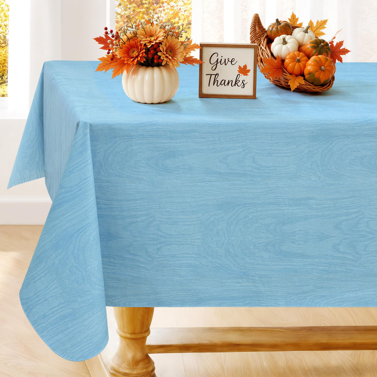 Smiry Rectangle Table Cloth, Waterproof Vinyl Tablecloths with Flannel Backing, Wipeable Spillproof Plastic Wood Grain Table Cover for Dining, Indoor and Outdoor (Beige, 60 "x 84")