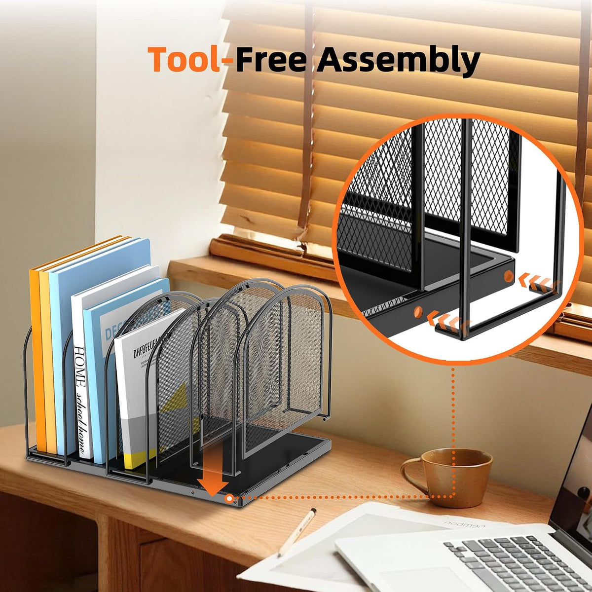 SUPEASY 5-Section Vertical File Organizer, Mesh Desk Organizer, Black