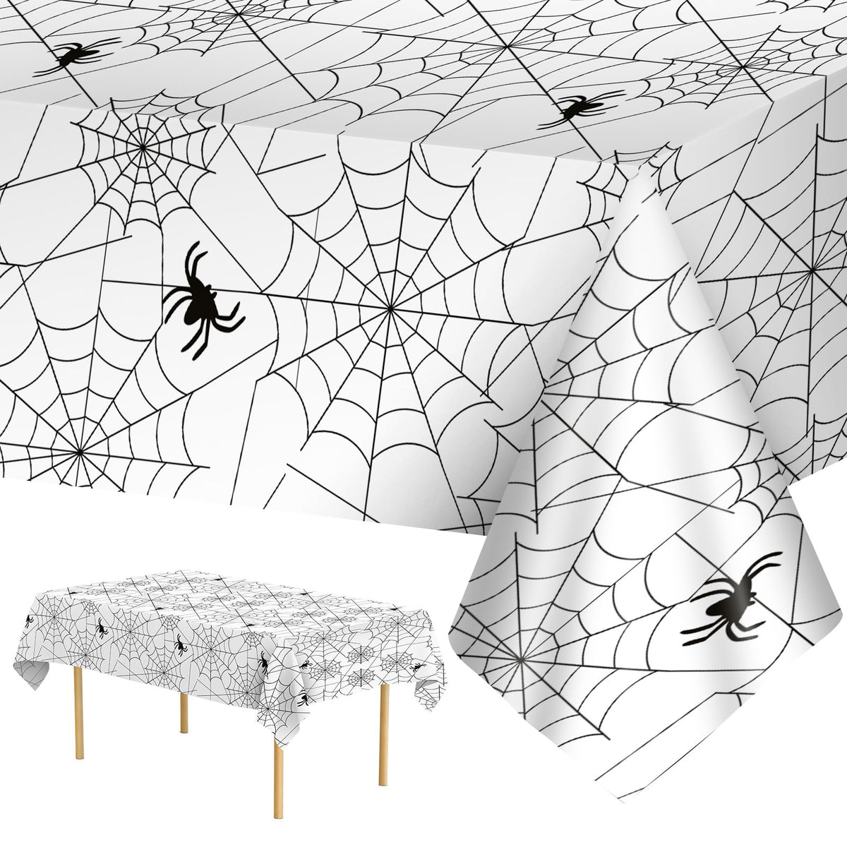 2 Pcs Halloween Tablecloth - Plastic Halloweens Spider Webs Table Cloth, Black Disposable Rectangle Spiderweb Table Cover for Halloween Party Decorations Supplies Favors Tables Decor, 108 x 54 Inch
