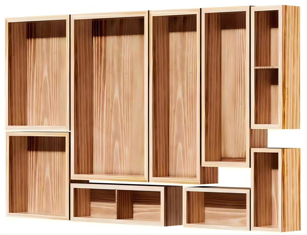 9-Pack Solid Wood Junk Drawer Organizer, Modular Desk Drawer Tray & Accessories with Non-Slip Pad, Multi-Use for Kitchen, Office, Bedroom Dresser, Utensil, Makeup, Stationery, Tea Bags & Coffee Pod