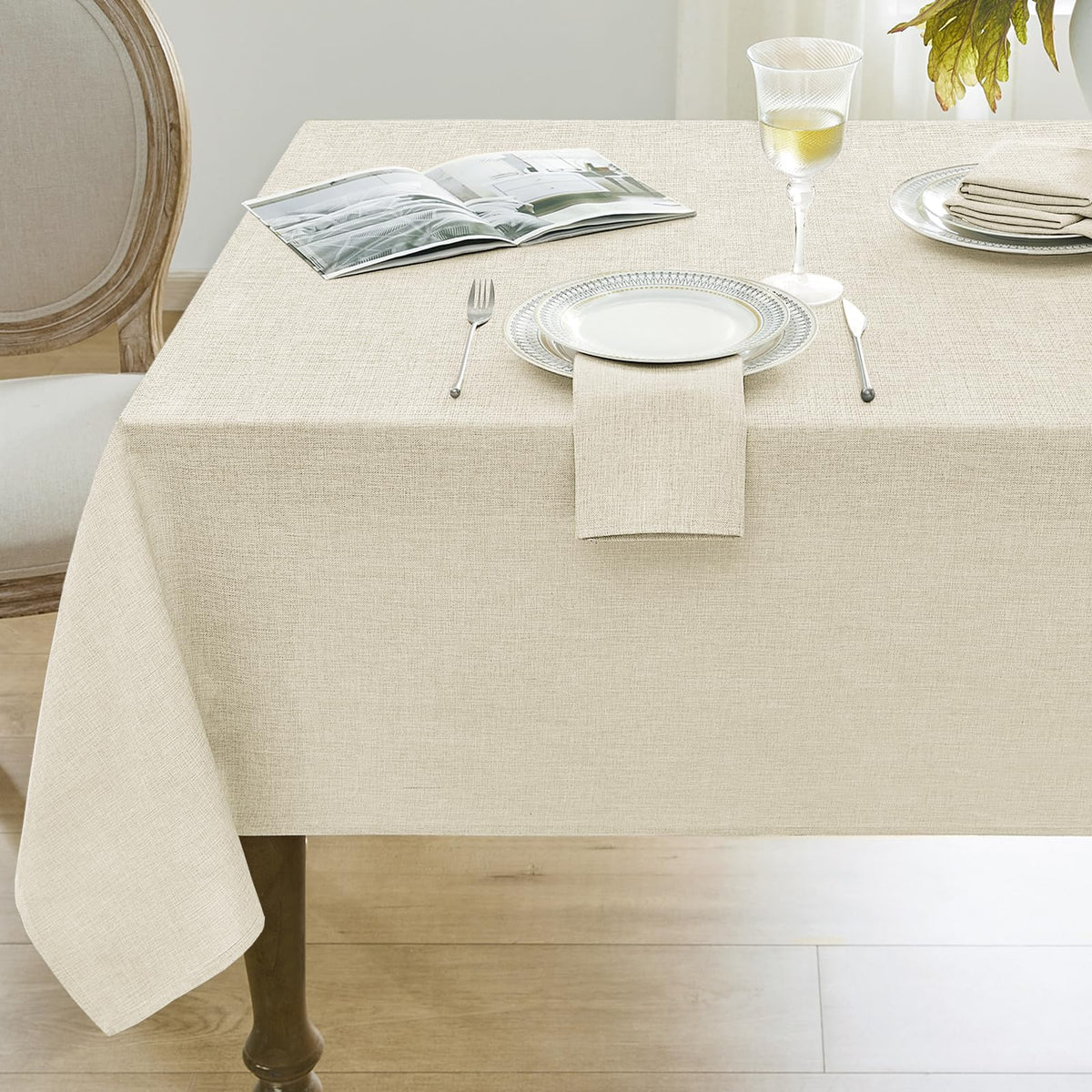 Softalker Faux Linen Round Fall Tablecloth 70 Inch, Autumn Table Cloth with Pumpkin & Maple Leaves, Orange Circle Table Cover Water Resistant for Outdoor, Thanksgiving, Kitchen-Harvest Themed