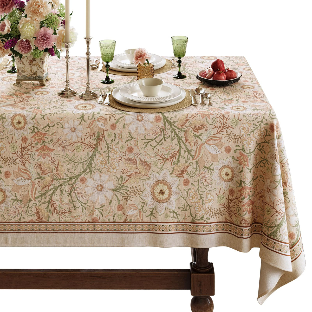 Designer Linen Tablecloth Rectangular, 67" x 118", Dahlia
