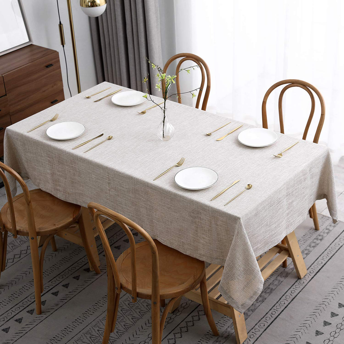 maxmill Flaxy Faux Linen Table Cloth with 2-Tone Slubby Texture Wrinkle Resistant Anti-Shrink Soft Tablecloth for Kitchen Dining Tabletop for Banquet Parties Rectangle 52 x 70 Inch Light Grey