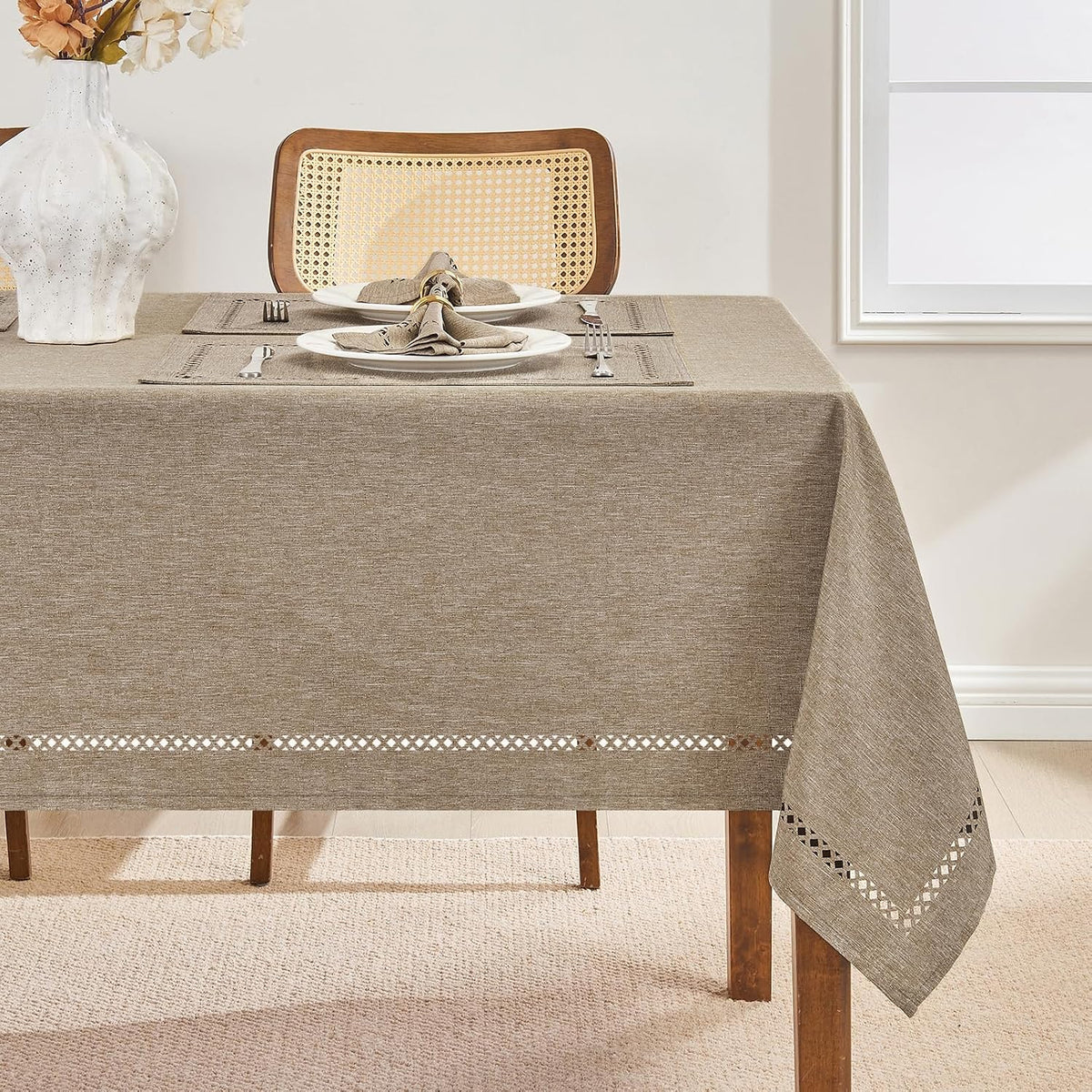 Flaxen 52x70 Rectangle Polyester Linen Farmhouse Tablecloth
