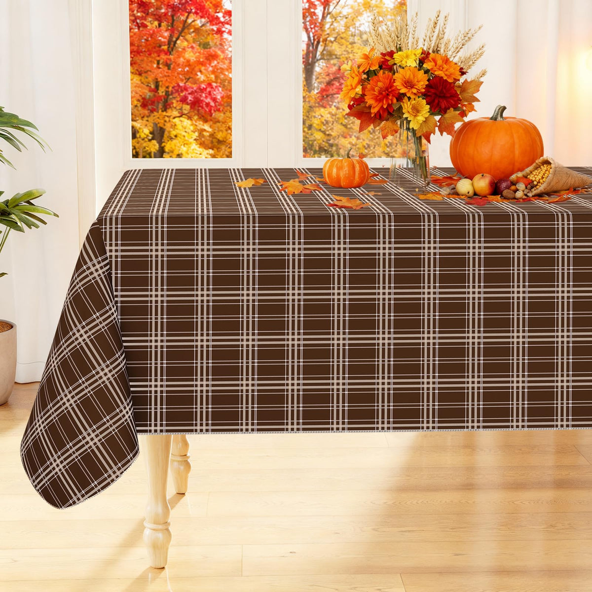 Smiry Fall Tablecloth, Flannel Backed Vinyl Table Cloth, 60"x84"