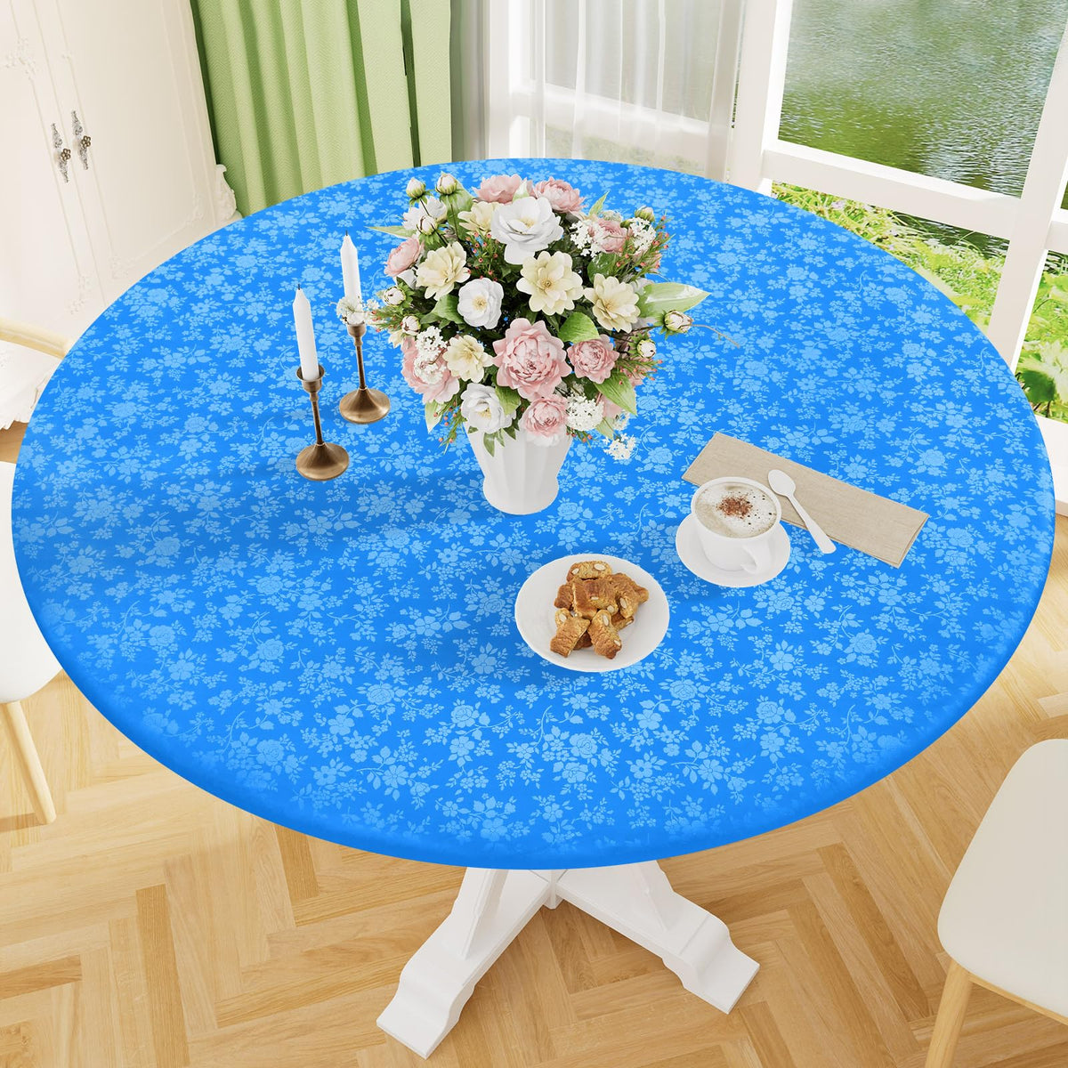 Smiry Waterproof Heavy Duty Vinyl Fitted Tablecloth for 36"-44" Round Table