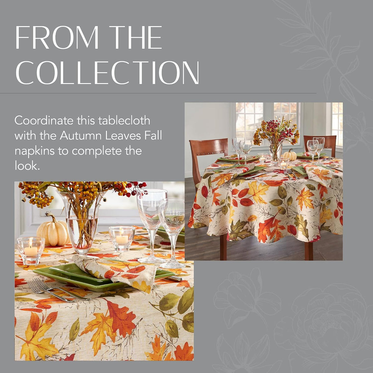 Threadmade Autumn Leaves Fall Printed Tablecloth, Multicolor - 70" W x 70" L Round