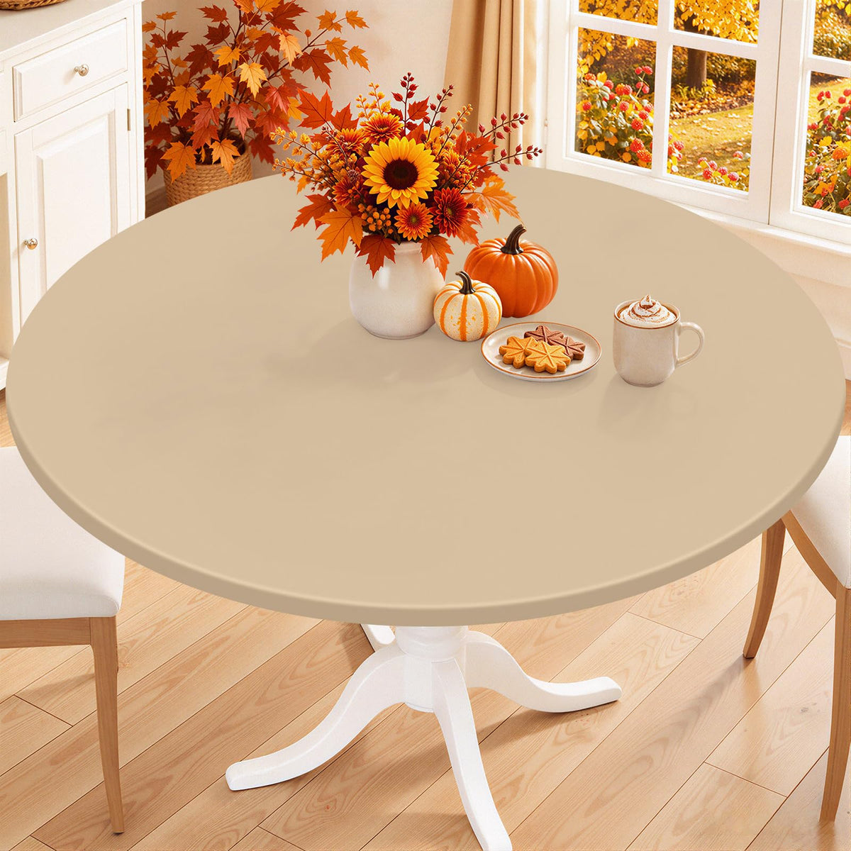 Smiry 45"-56" Round Fitted Tablecloth, Waterproof Plastic Table Cover