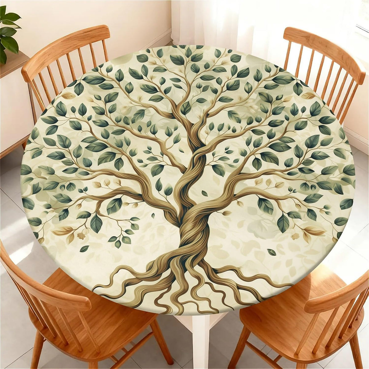 Round Fitted Tablecloth with Elastic Edge, Waterproof Stain Resistant Fabric Table Cover for 45"-48" Round Table, Indoor Outdoor Dining, Kitchen Decor, Camping, Party, Holiday, Black White Marble