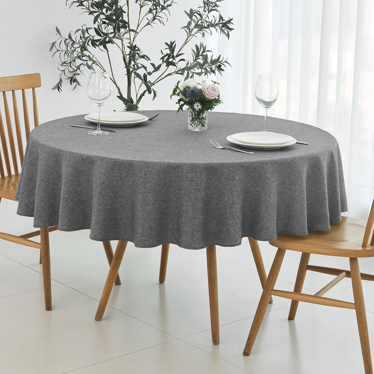maxmill Rectangle Linen Textured Tablecloth Waterproof Spillproof Wrinkle Free Washable Fabric Table Cloth Kitchen Dining Tabletop Decoration Table Cover for Holiday Dinner Party, 52 x 70 Inch, Linen
