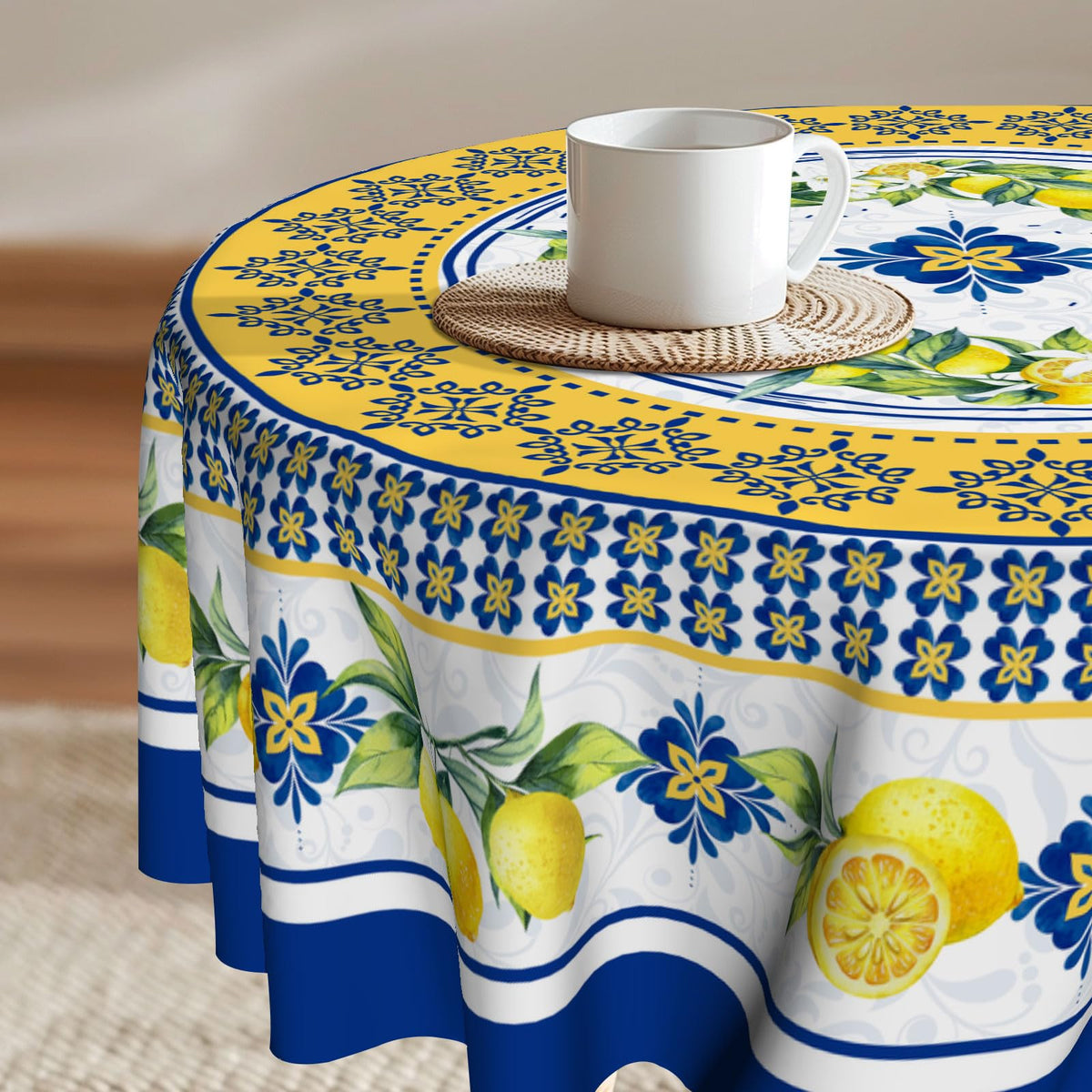 Imiss Floral Round Tablecloth Durable Washable Table Cover Bohemian Blue Red Floral Branches Decorative Farmhouse Table Cloth 60 Inch for Kitchen Dining Party Camping
