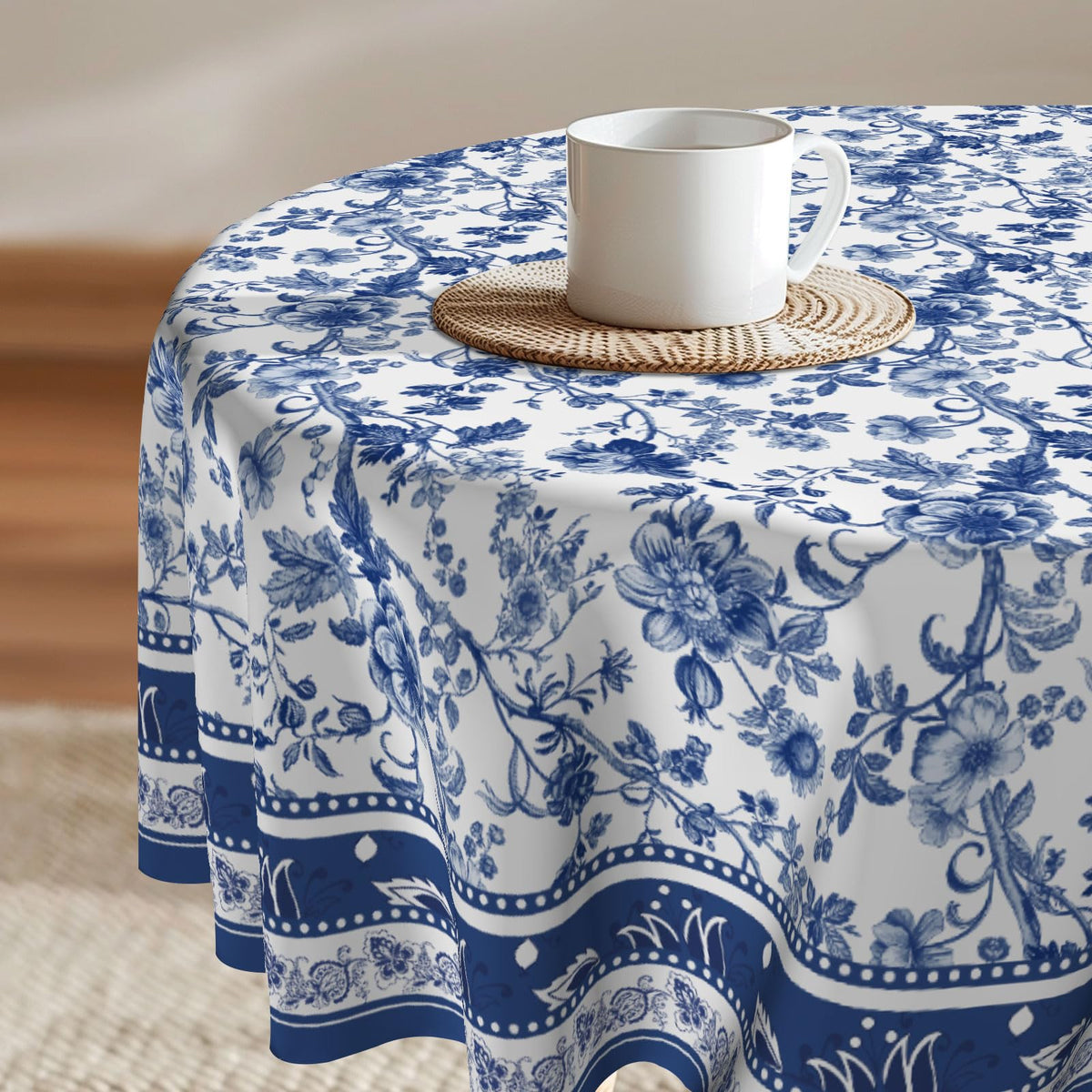 Imiss Floral Round Tablecloth Durable Washable Table Cover Bohemian Blue Red Floral Branches Decorative Farmhouse Table Cloth 60 Inch for Kitchen Dining Party Camping