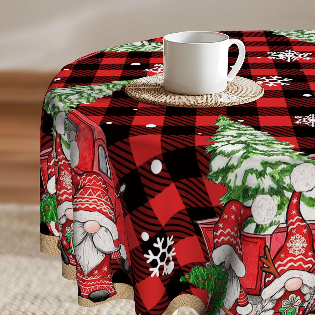 Imiss Floral Round Tablecloth Durable Washable Table Cover Bohemian Blue Red Floral Branches Decorative Farmhouse Table Cloth 60 Inch for Kitchen Dining Party Camping