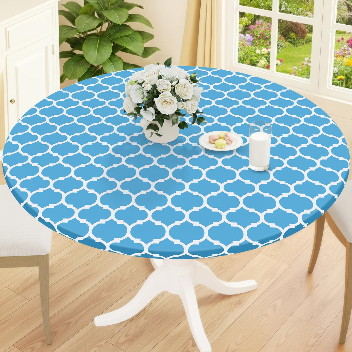 Smiry 45"-56" Round Fitted Tablecloth, Waterproof Plastic Table Cover