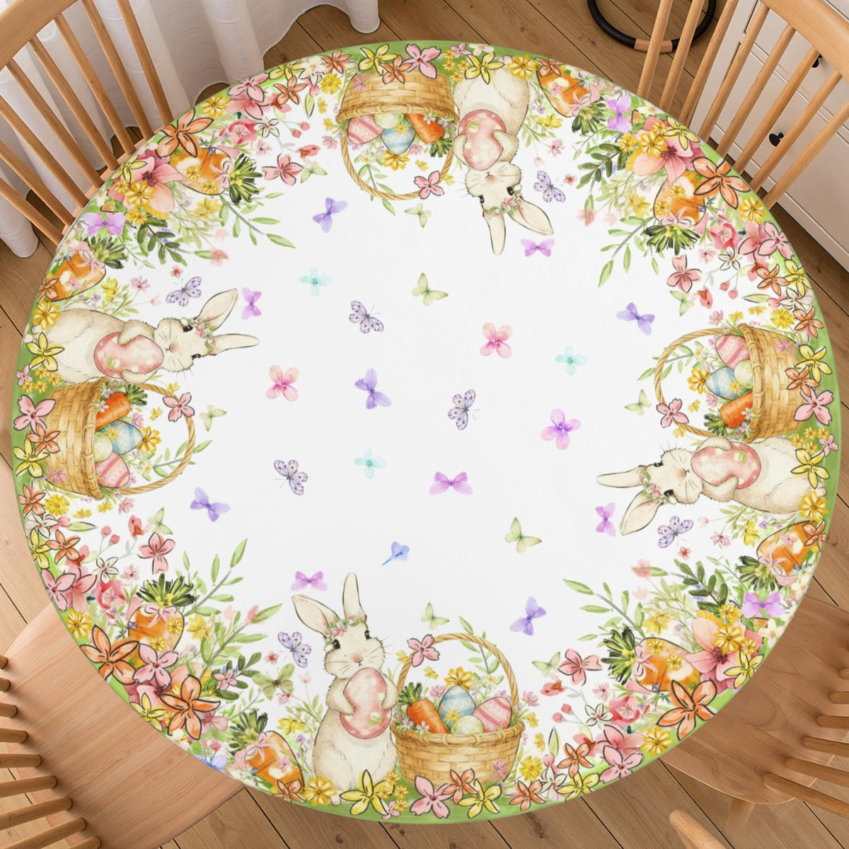 Fall Round Fitted Tablecloth with Elastic Edge Orange Blue White Thanksgiving Pumpkin Table Cover 40-44 Inch Autumn Leaf Washable Table Cloth for Kitchen Dining Room Party Decor