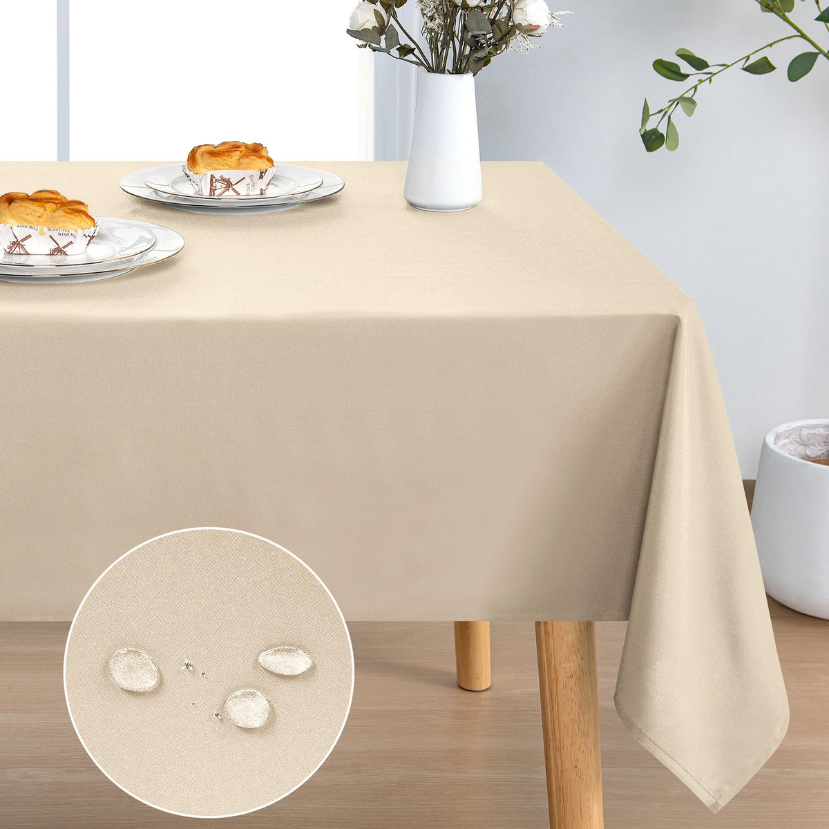 DWCN Rectangle Tablecloth - 60 x 84 Inch - Waterproof Stain and Wrinkle Resistant Washable Table Cloth, Decorative Fabric Table Cover for Kitchen Dining Room Party and Outdoor Use, Black