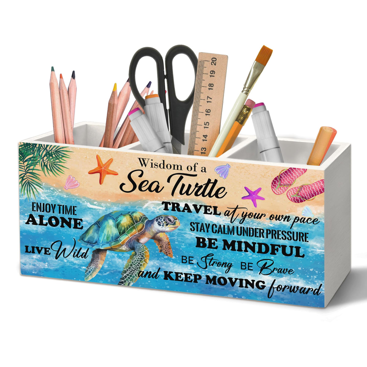 Coastal Beach Sea Turtle Pen Holder Organizer for Desk Accessories