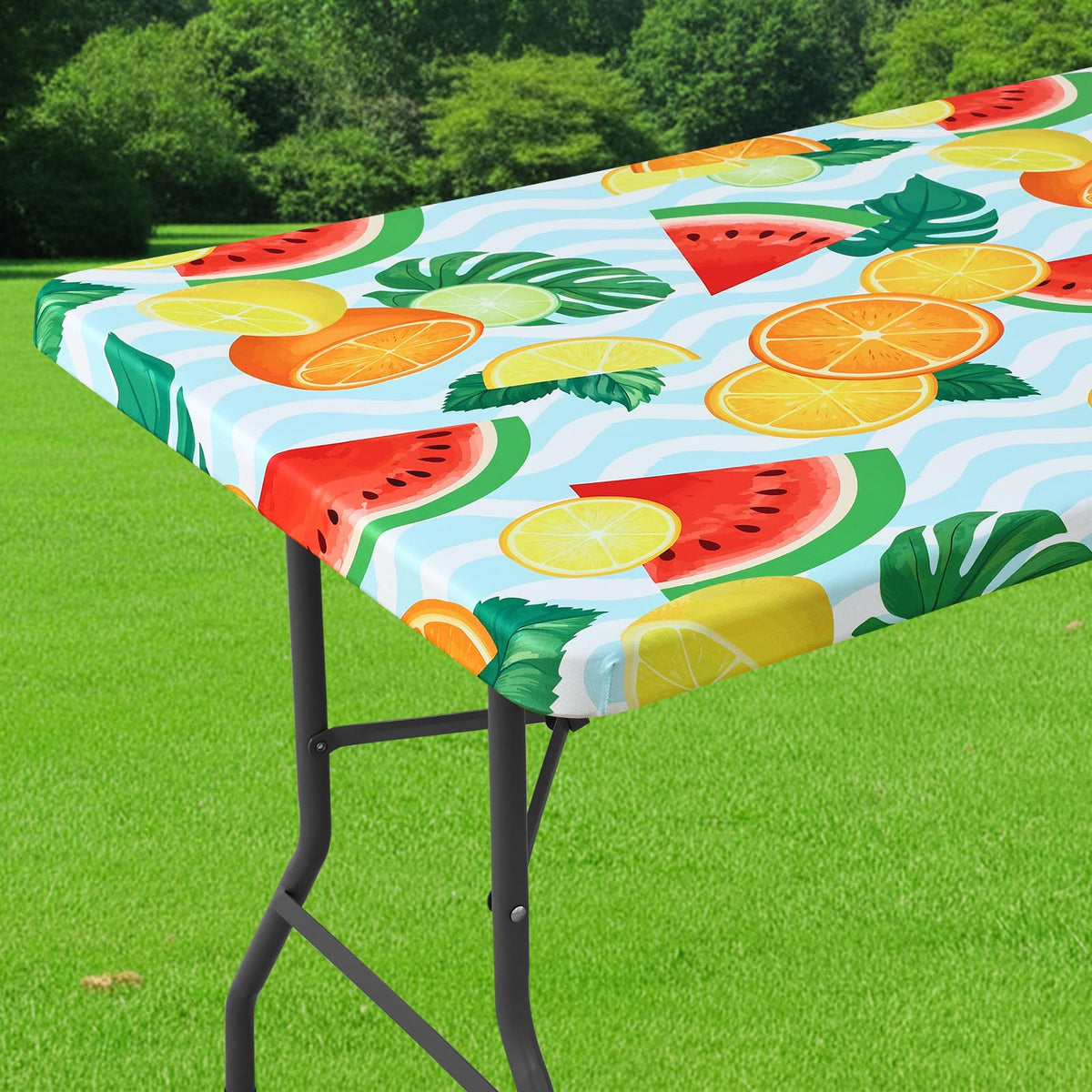 Smiry Spandex Printed 6FT Rectangle Table Cloth, Elastic Fitted Table Cover