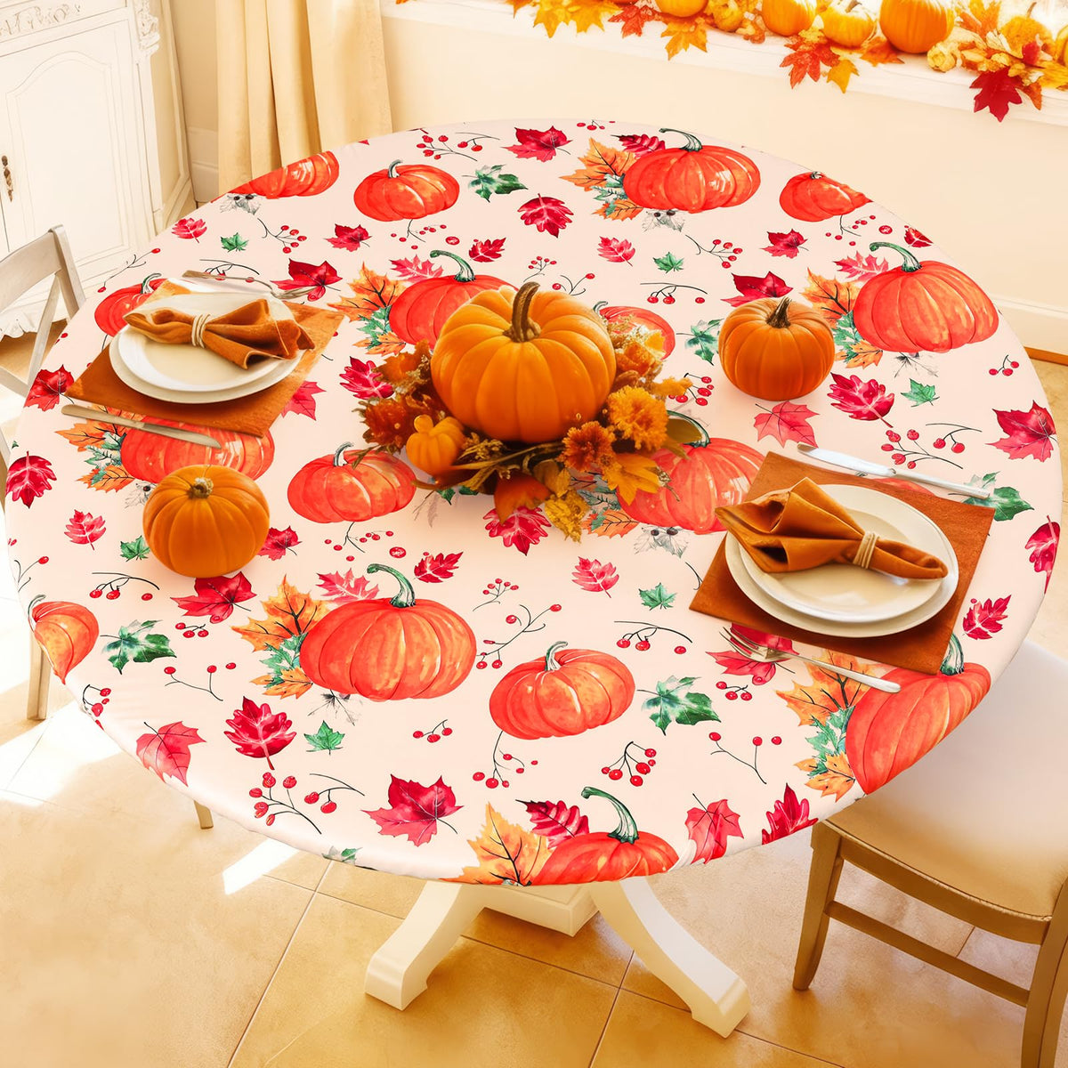 Moosfor Spandex Round Tablecloth, Fitted Table Cloth for 45"-56" Tables