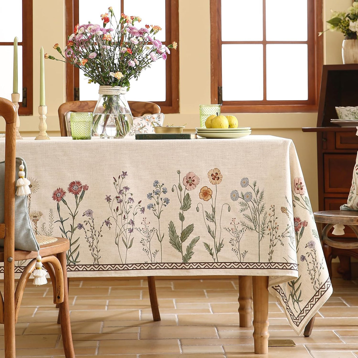 ISAENNE Designer Vintage Small Square Floral Tablecloth,55"x55"