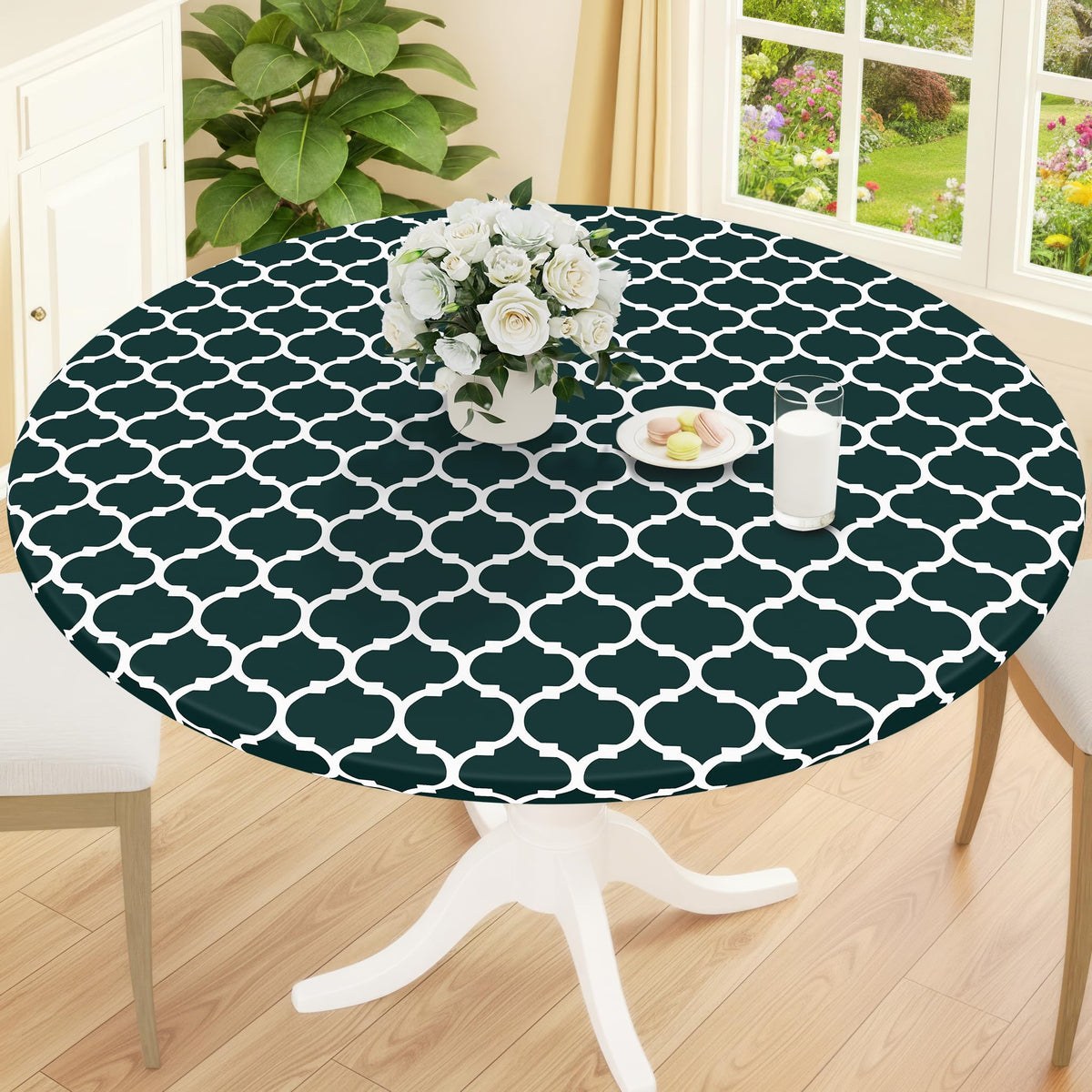 Smiry 45"-56" Round Fitted Tablecloth, Waterproof Plastic Table Cover