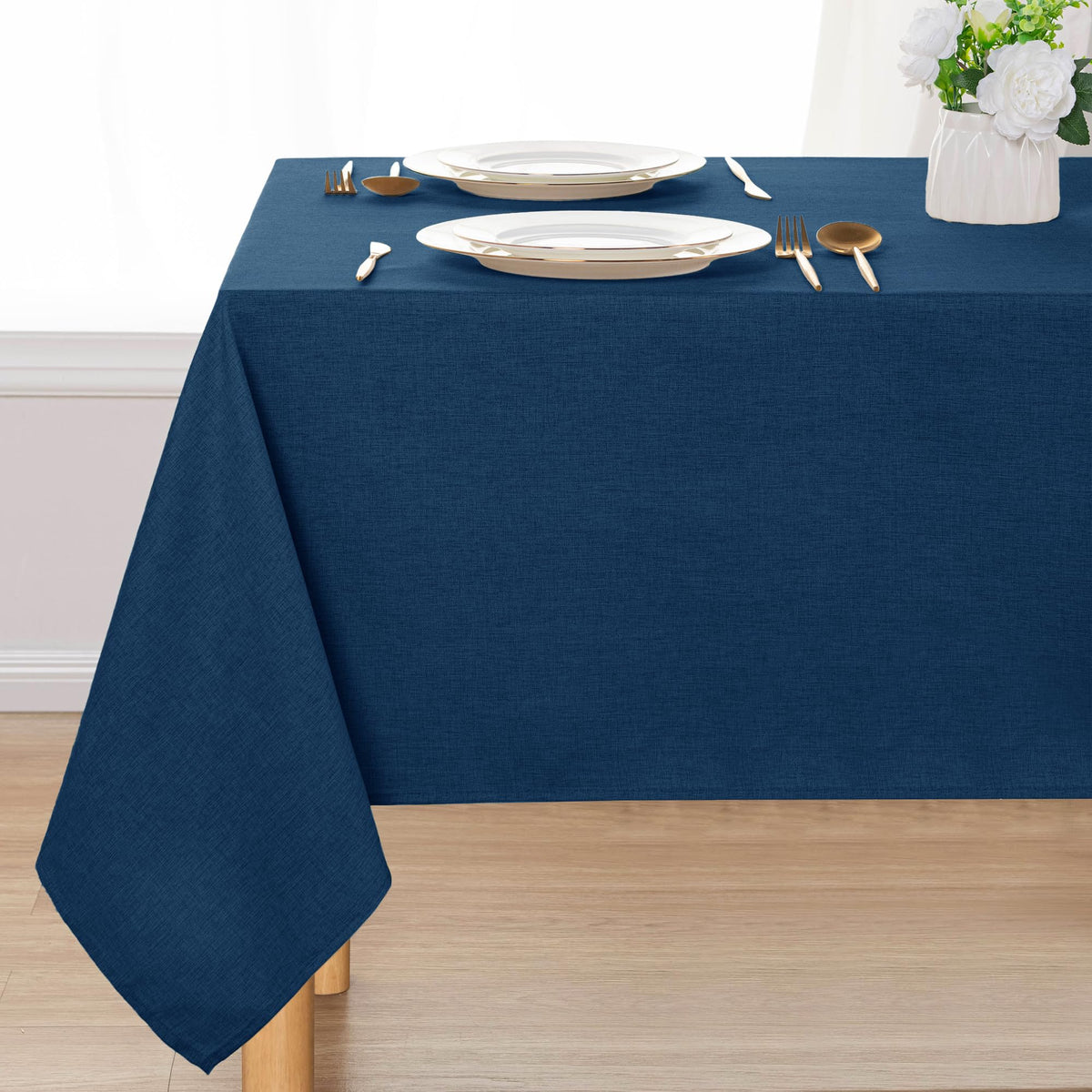 DWCN Rectangle Faux Linen Tablecloth, Table Cover, 52 x 70 Inch, Beige