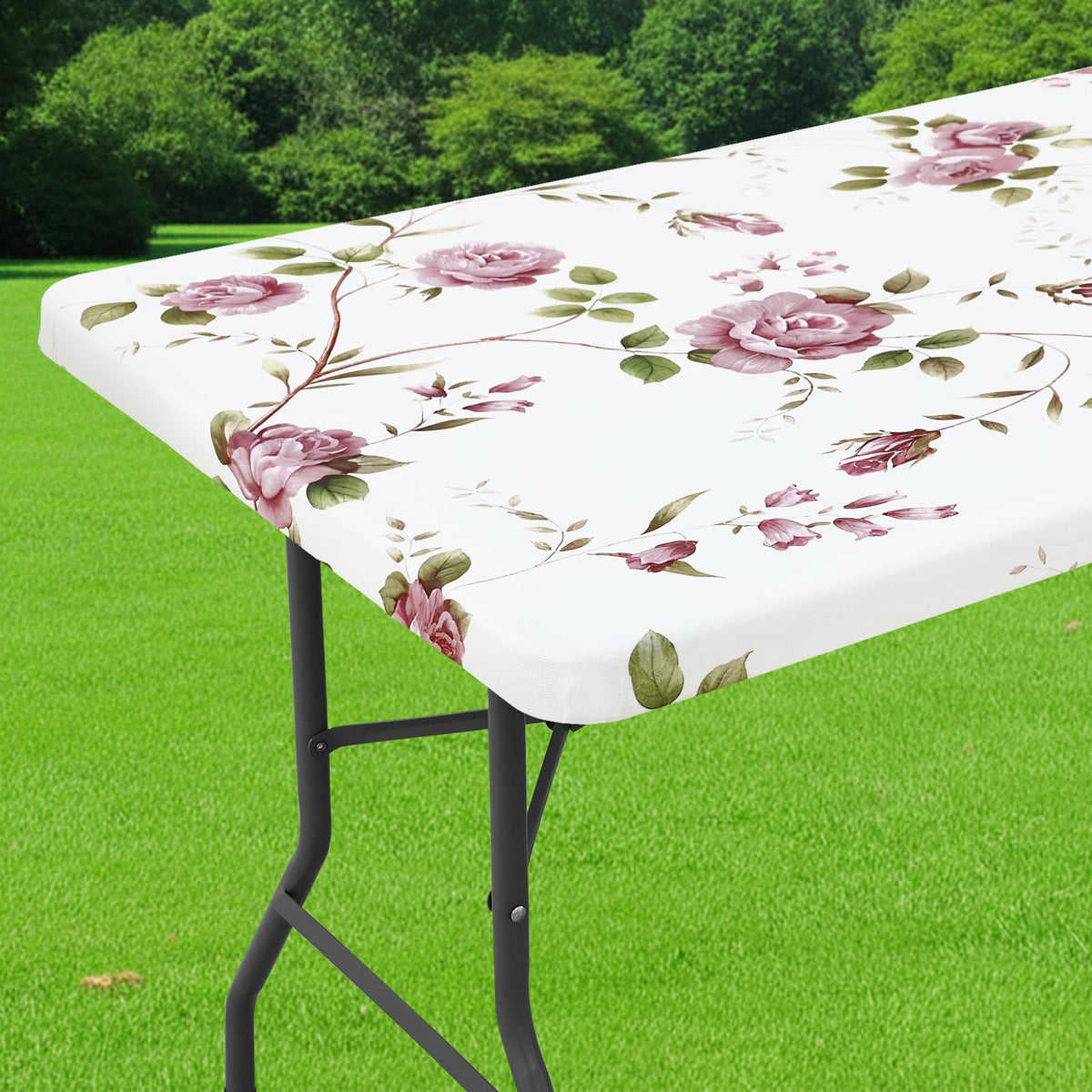 Smiry Spandex Printed 6FT Rectangle Table Cloth, Elastic Fitted Table Cover
