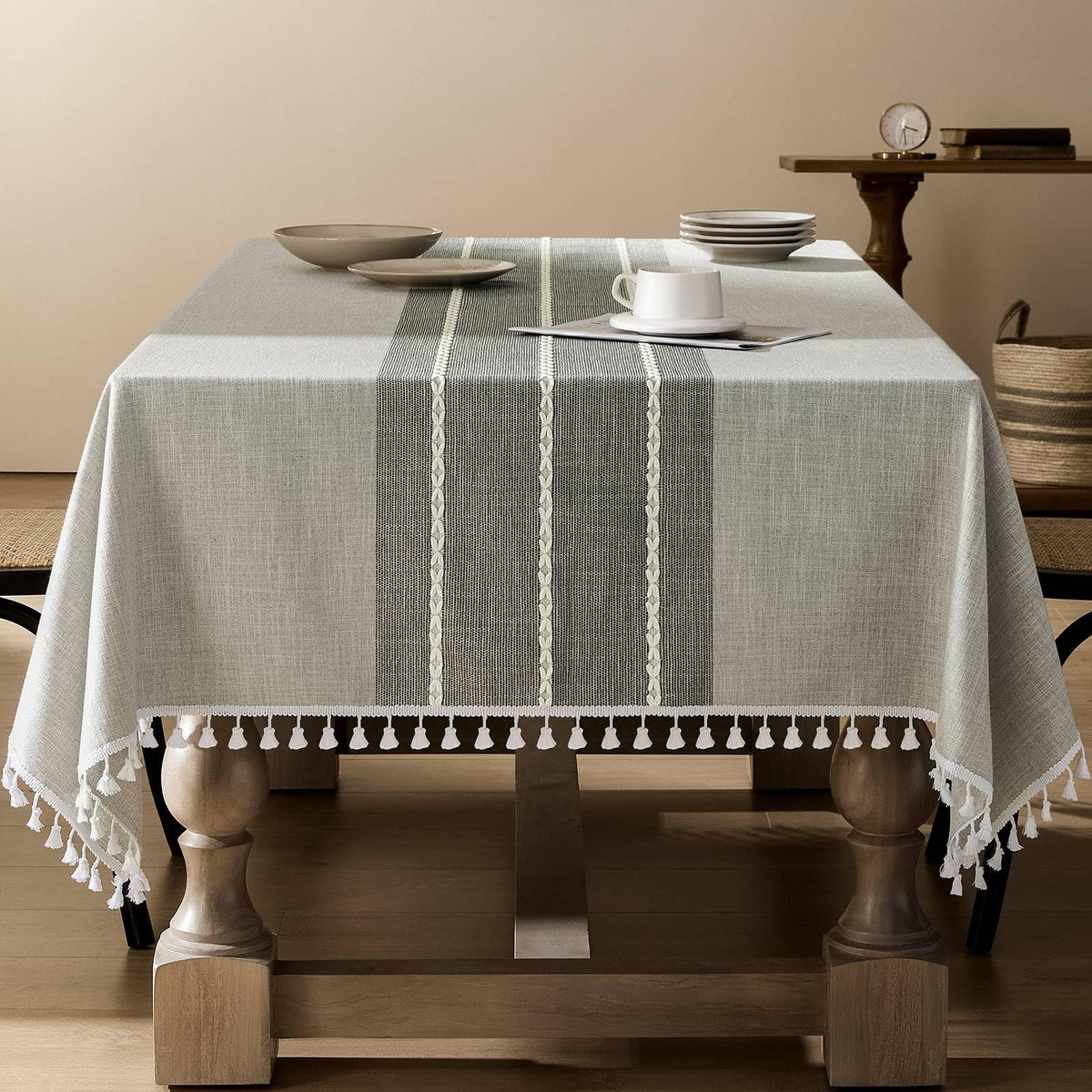 ZeeMart Contrast Linen Square Table Cloth 60x60 Inch Brown