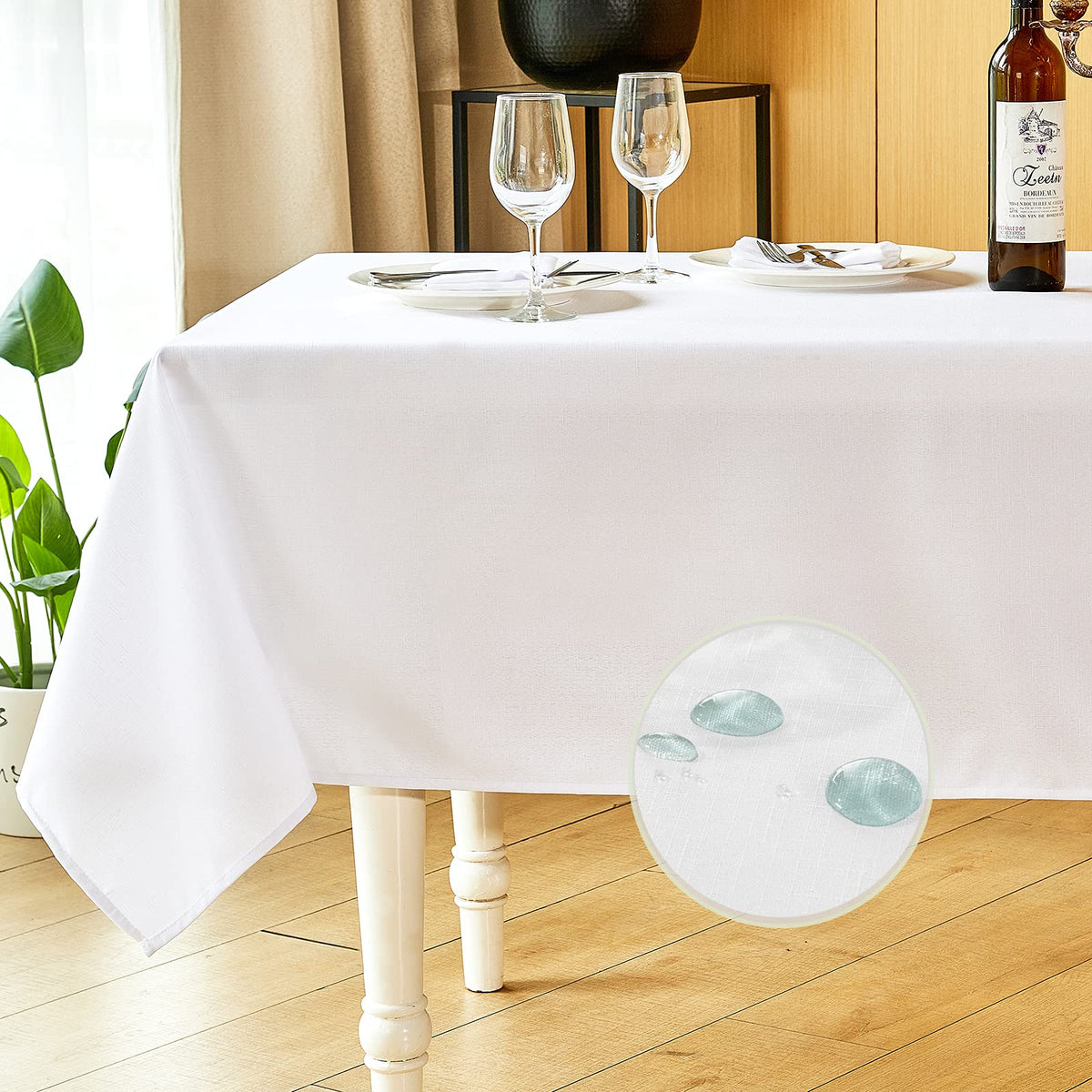 Mebakuk Rectangle Table Cloth Linen Farmhouse Tablecloth Waterproof Anti-Shrink Soft and Wrinkle Resistant Decorative Fabric Table Cover for Kitchen (Flaxen, 52" x 70" (4-6 Seats))