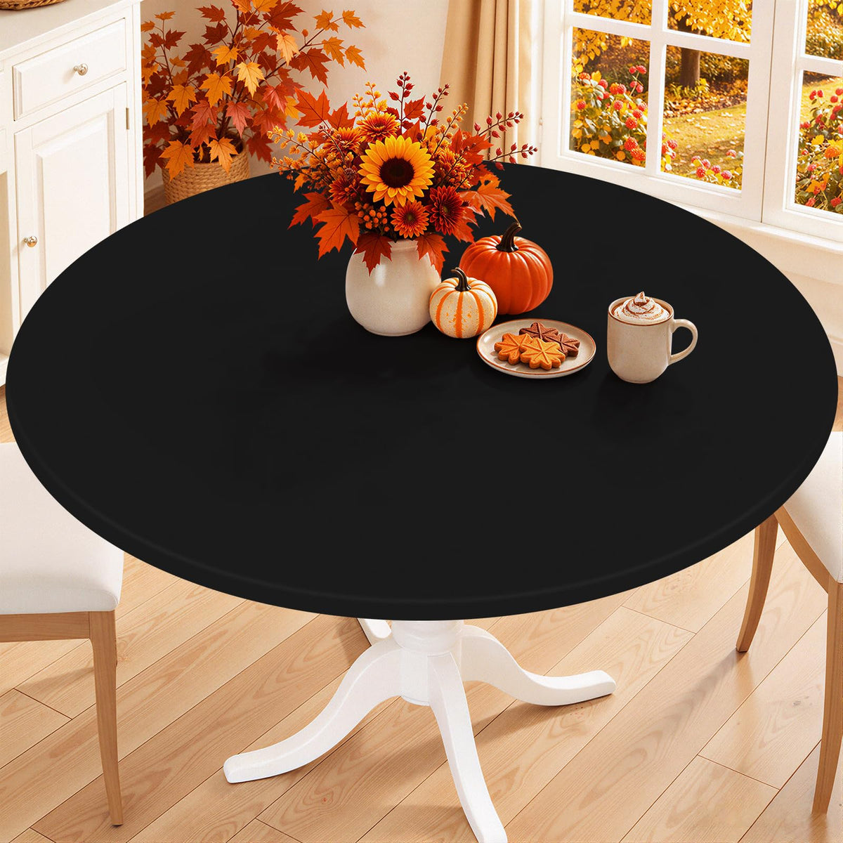 Smiry 45"-56" Round Fitted Tablecloth, Waterproof Plastic Table Cover