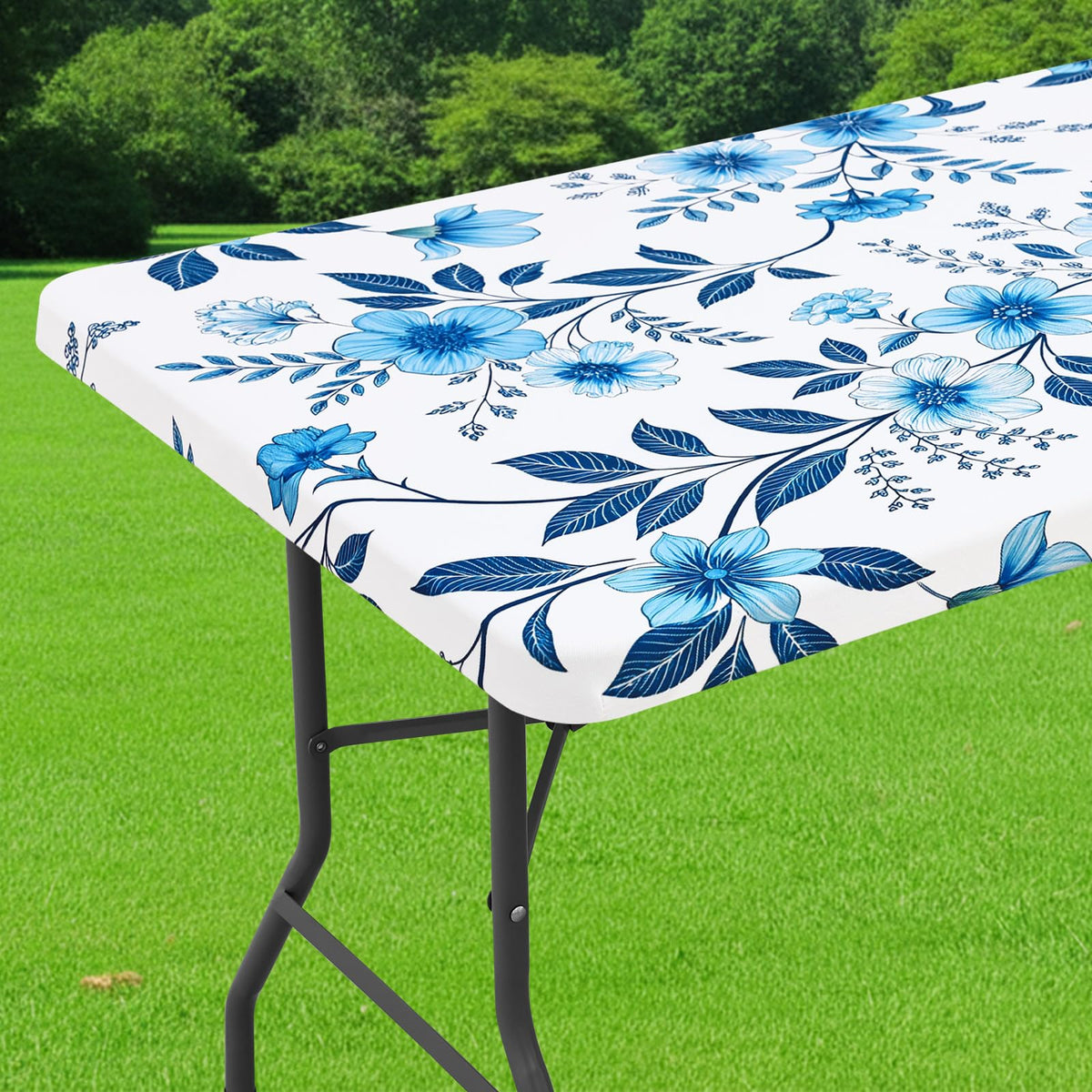 Smiry Spandex Printed 6FT Rectangle Table Cloth, Elastic Fitted Table Cover