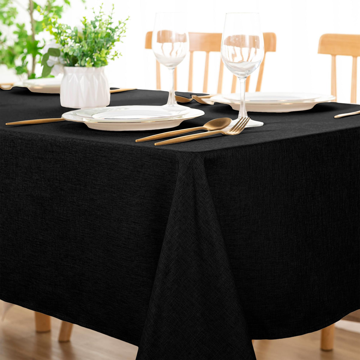DWCN Rectangle Faux Linen Tablecloth, Table Cover, 52 x 70 Inch, Beige